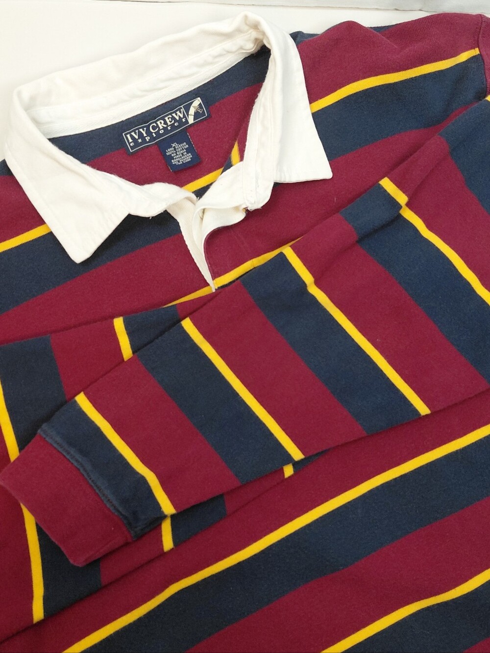 Ivy Crew Explorer Rugby Polo Long Sleeve Size XL Stripes Gold Burgundy 90s